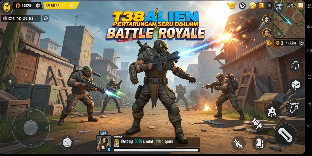 Screenshot gameplay 138ALIEN menampilkan aksi intens dalam pertempuran Battle Royale.