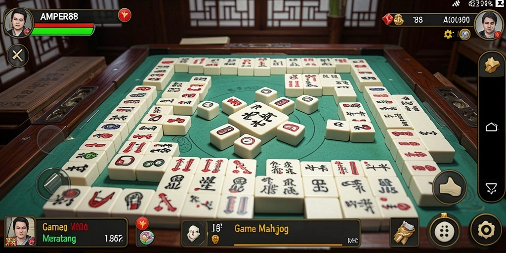 Tampilan gameplay Mahjong yang seru di AMPER88.