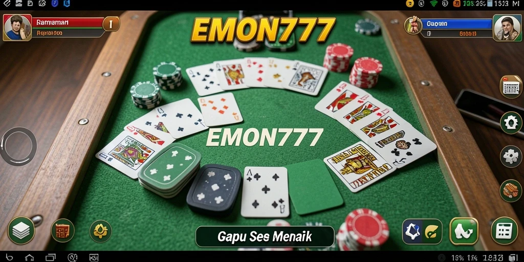 Tampilan gameplay EMON777 dengan suasana Gaple yang seru.