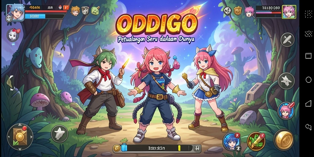 Screenshot gameplay ODDIGO menampilkan karakter Anime dalam pertarungan seru.