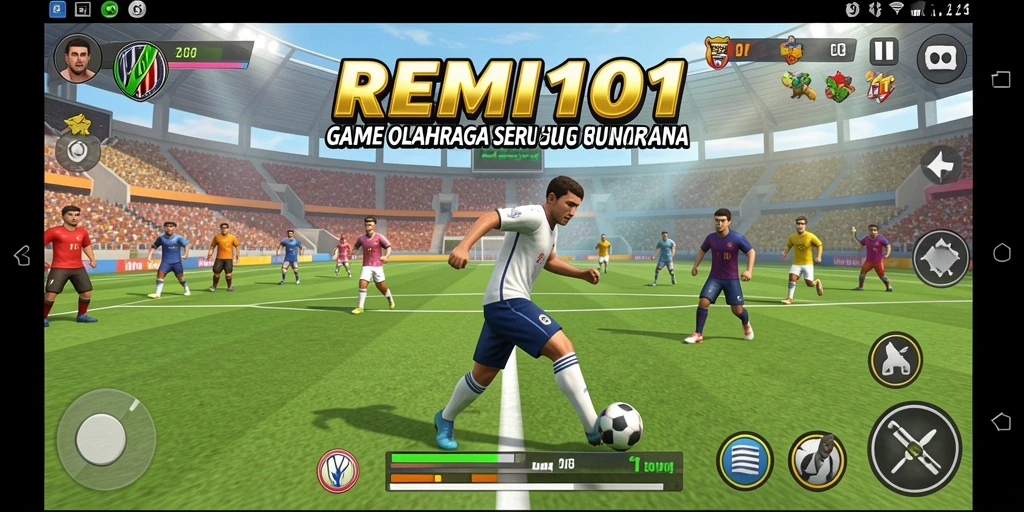 Tangkapan layar utama REMI101 menunjukkan aksi mendebarkan di lapangan olahraga.